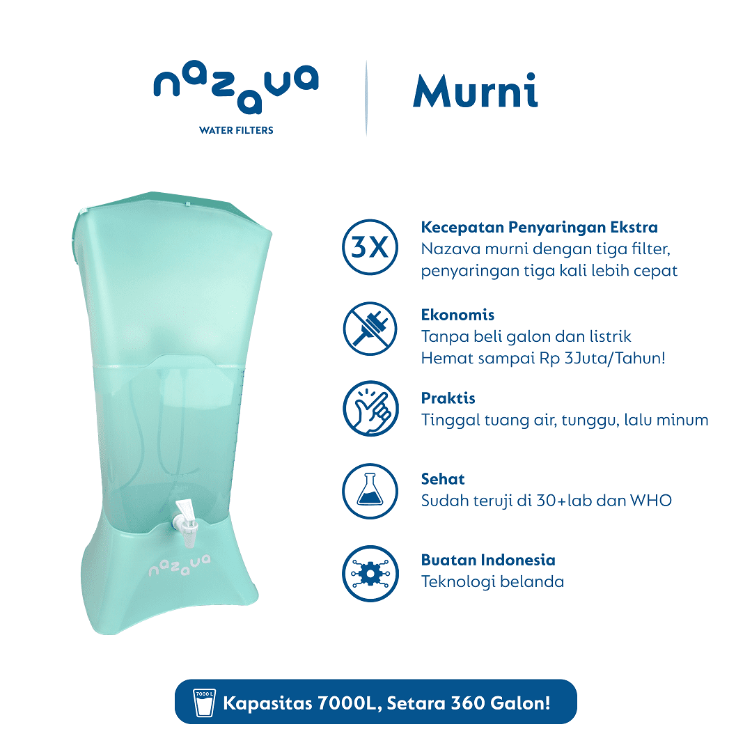 Nazava Murni 3 Filter - Filter Air Minum - Penyaringan Ekstra Cepat