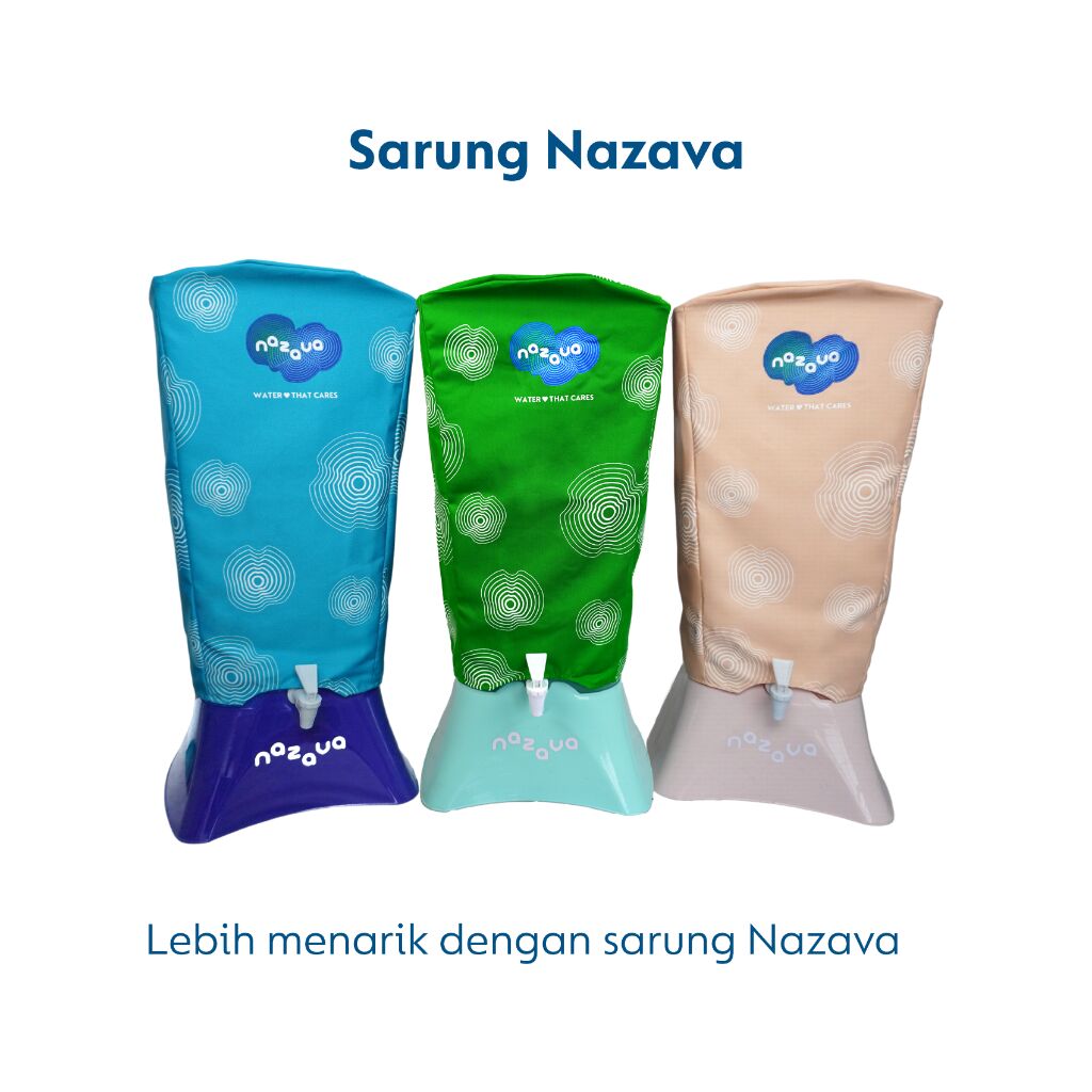 sarung filter air minum nazava murni dalam warna biru, hijau dan pink